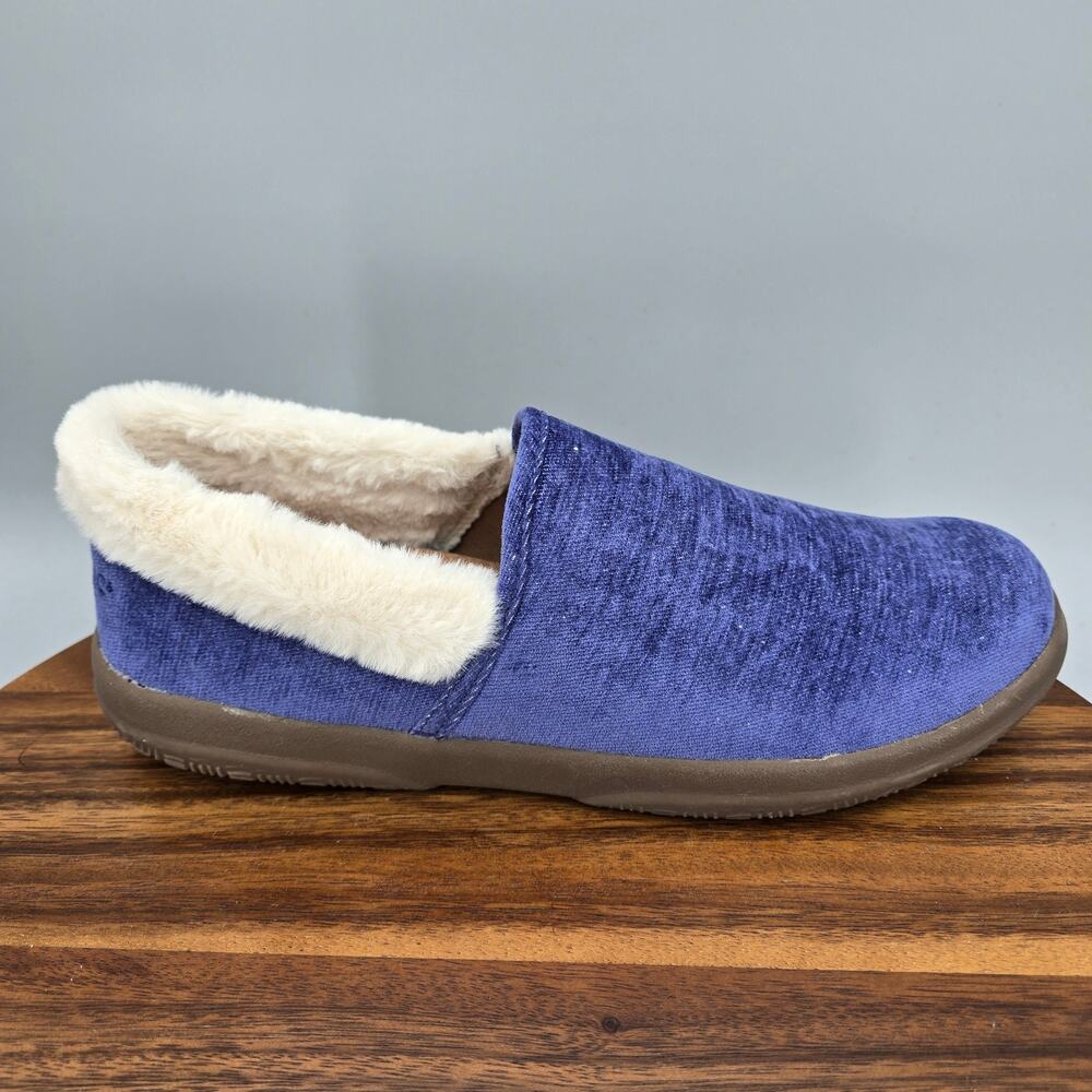 Vionic Clare Slippers Womens 11 Blue Cozy Faux Fur Slip On Indoor Comfort Shoes